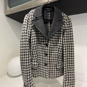 $250 Clement high end Boiled wool Houndstooth Blazer Gray Collar EU 40 US medium